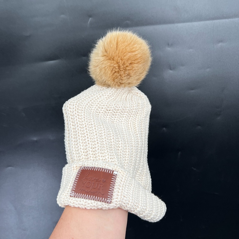 Love your melon white pom pom hat 100% cotton cozy hat